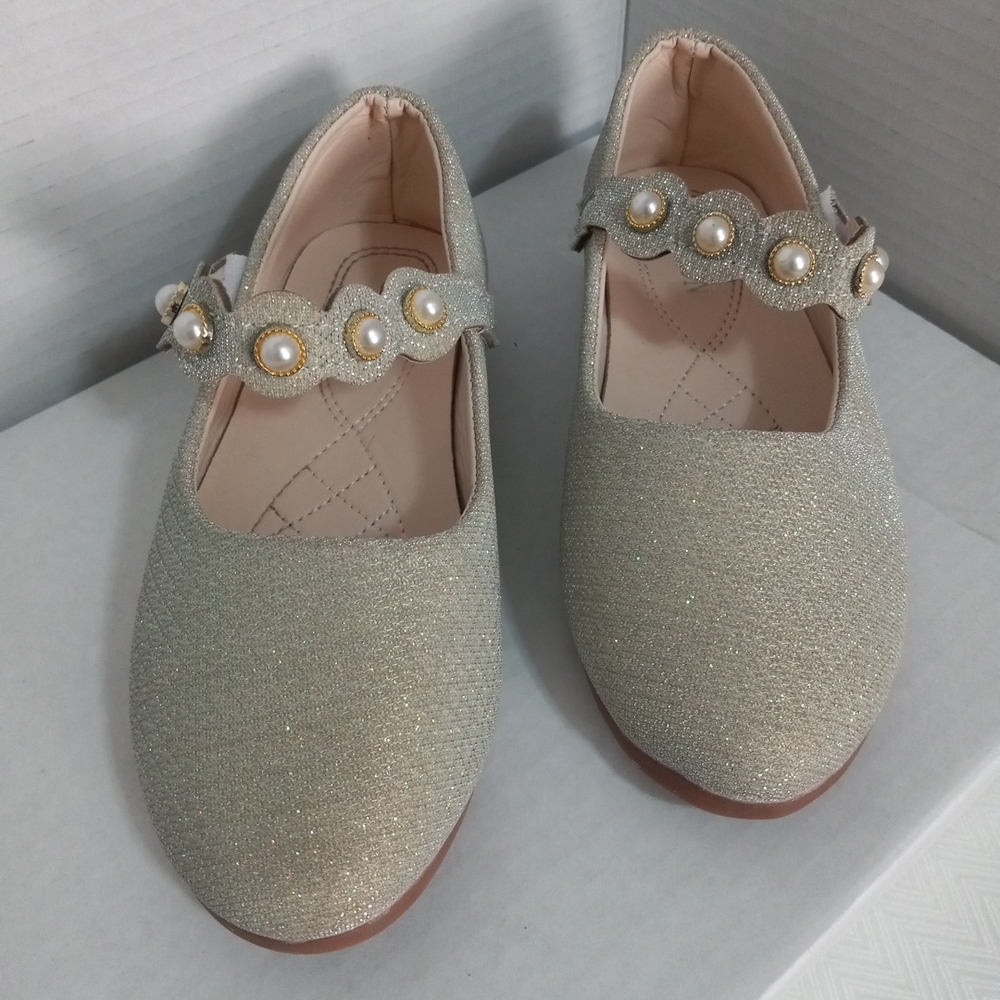 🔥Kids Fashion Brand Pearl-Embellished Gold Sparkle Formal Shoes Size 34 Girl - Picture 2 of 11